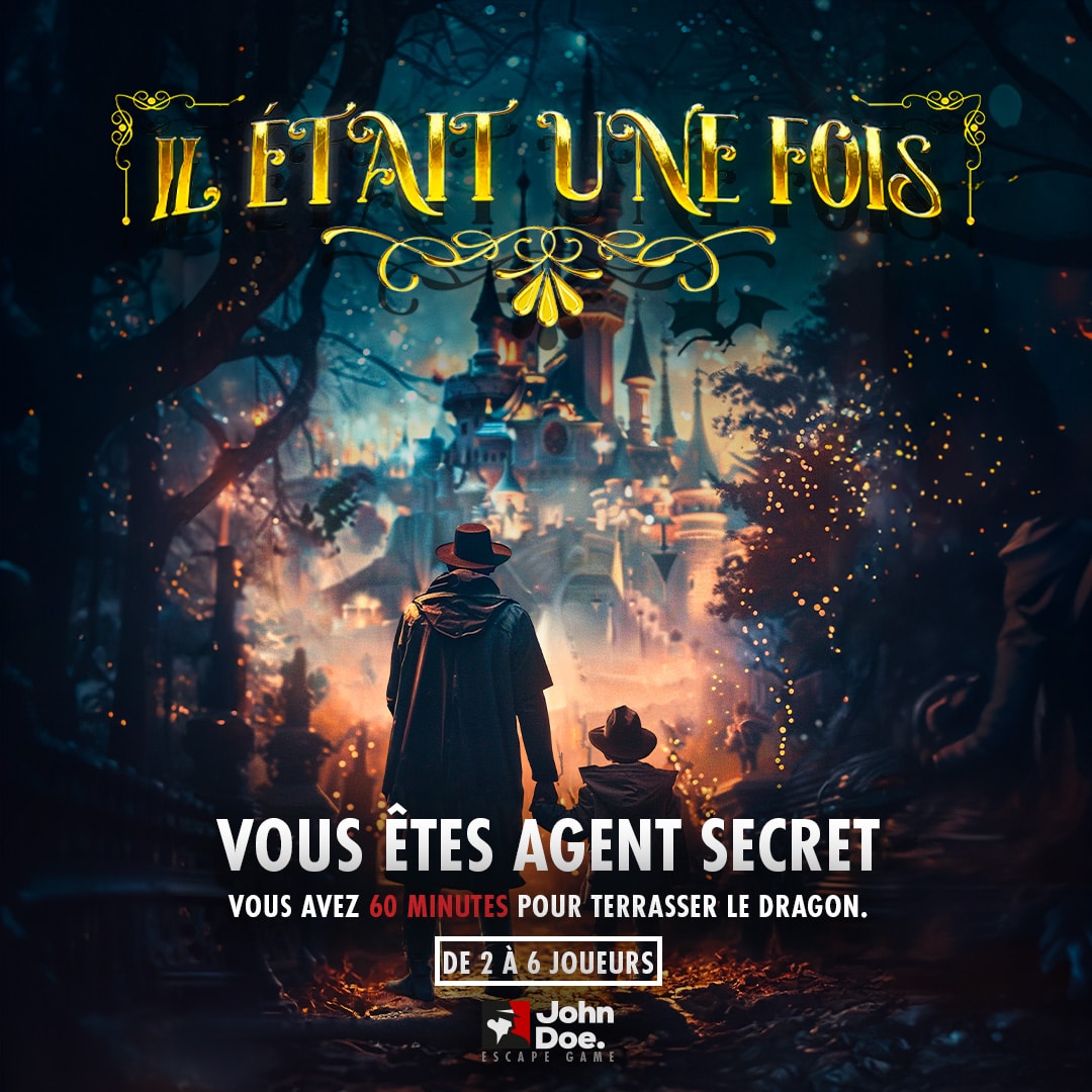 Un père et son fils s'avancent vers un château. Ils vont faire l'escape game Il était une fois chez John Doe Bordeaux.